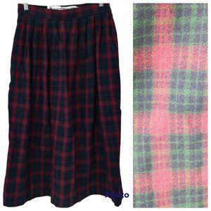 Vintage Plaid Wool Skirt Size 12 JH Collectibles Pleated Midi Pockets Blue Red